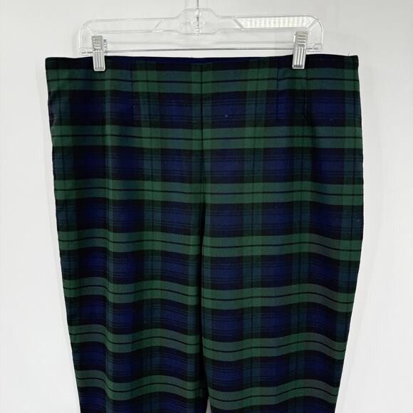 CHAPS Blue Green Tartan Plaid Ankle Pants Women 16 Stretch Side Zip Prep Holiday - Picture 4 of 9